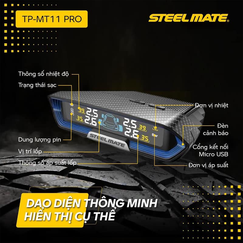 Cảm Biến Áp Suất Lốp Steelmate MT11 Pro Cao Cấp Van Trong