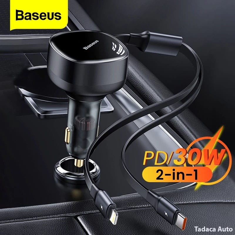 Tẩu Sạc Nhanh Baseus 30W Hai Đầu Cáp Dây Rút