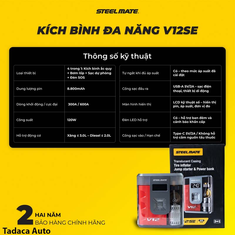 Kích Bình Đa Năng Steelmate V12SE Chính Hãng